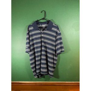 Adidas Puremotion - Men's Blue/White Stripped Short Sleeve Polo Shirt - Size XL